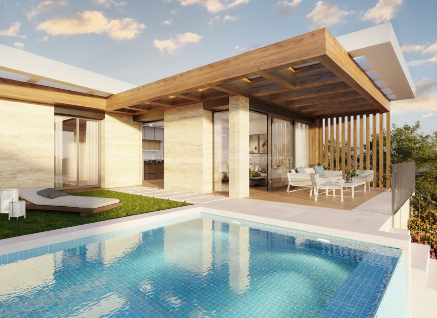 Villaer/hus i Polop, Alicante-nord, 2/3 soverom, 2 bad, terrasser med panoramautsikt, hager, verandaer og solarium i hvert hus, mulighet for basseng