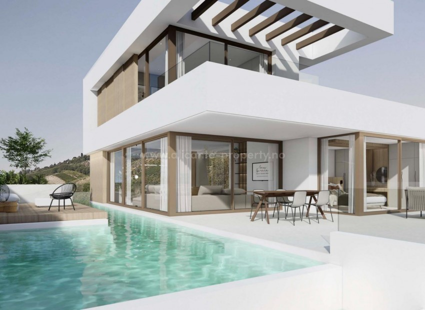 11 luxury villas in Finestrat, 3 different types of houses that can be adapted to the customer's needs, 3 bedrooms, 3 bathrooms. Close to Benidorm and golf courses, Private pool with views