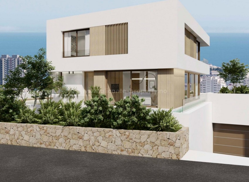11 luxury villas in Finestrat, 3 different types of houses that can be adapted to the customer's needs, 3 bedrooms, 3 bathrooms. Close to Benidorm and golf courses, Private pool with views