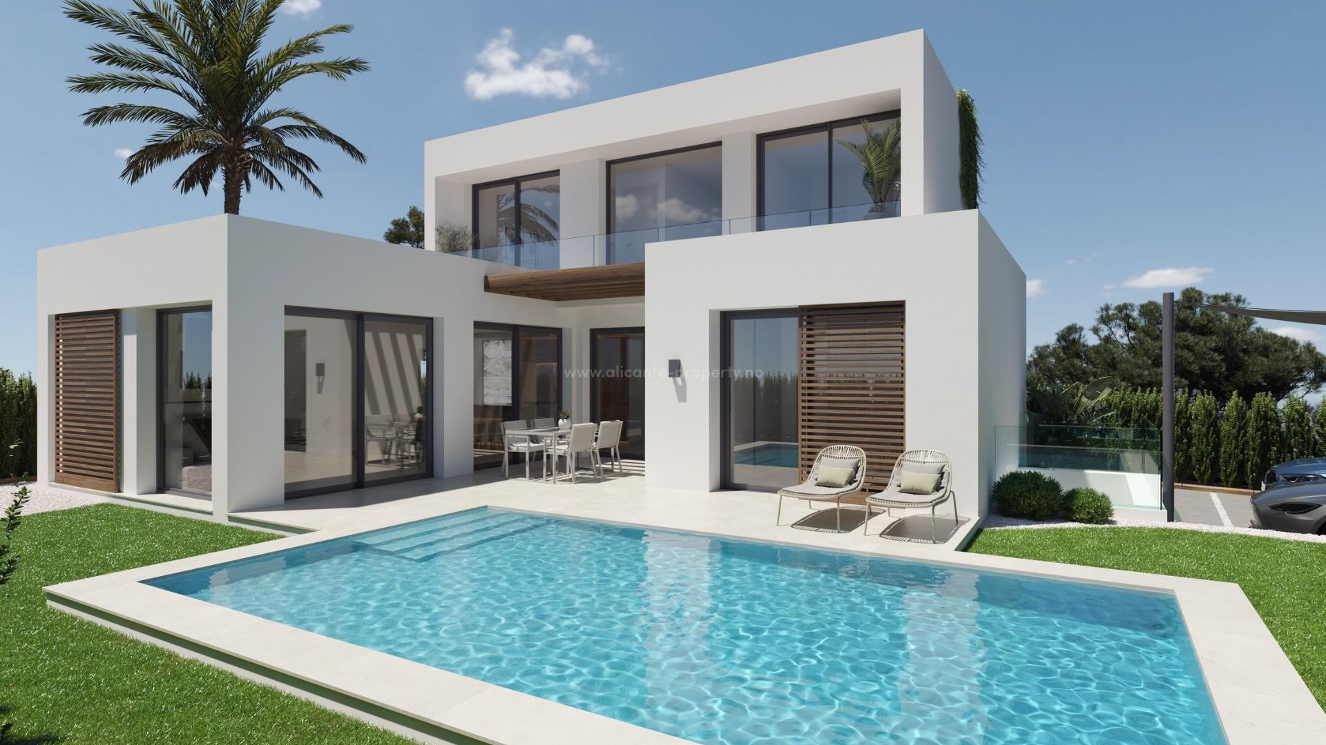 12 newly built villas/houses in Alfaz del Pi, 3 bedrooms, 2 bathrooms, garden with swimming pool, fantastic views of the Mediterranean