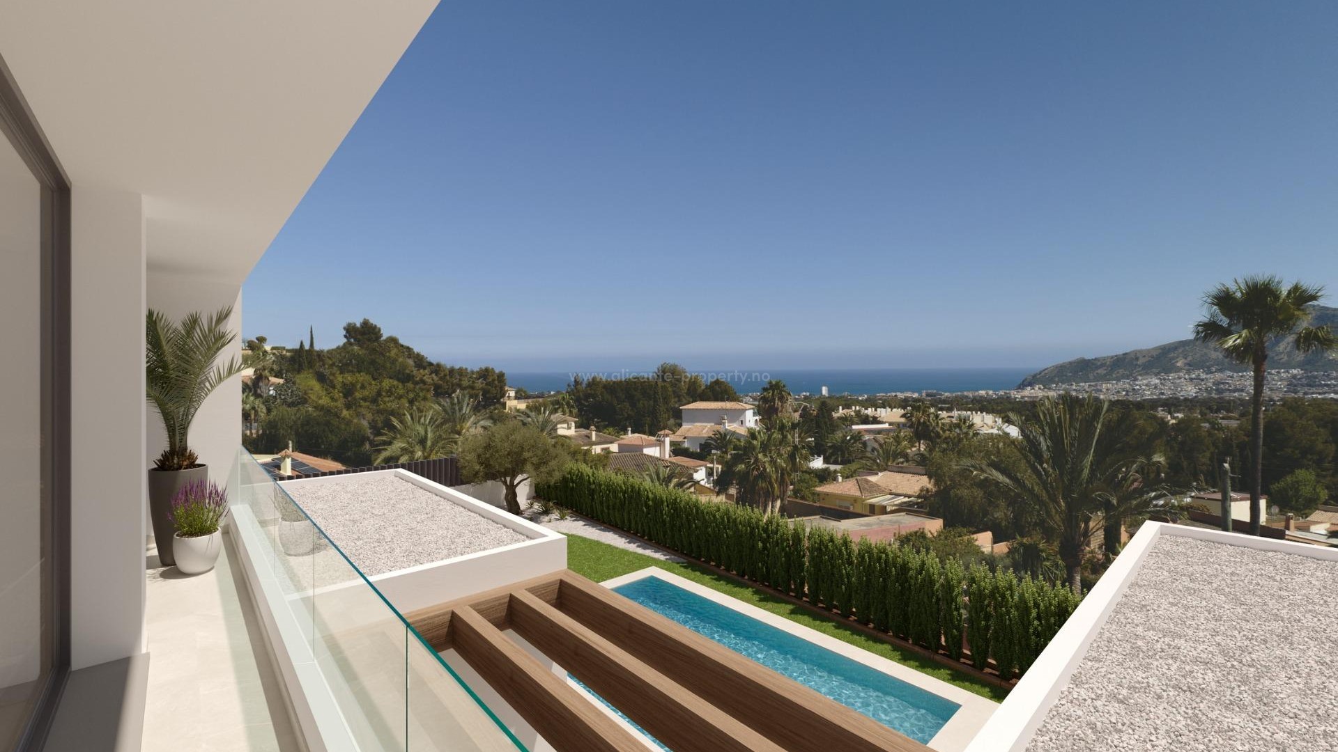 12 newly built villas/houses in Alfaz del Pi, 3 bedrooms, 2 bathrooms, garden with swimming pool, fantastic views of the Mediterranean