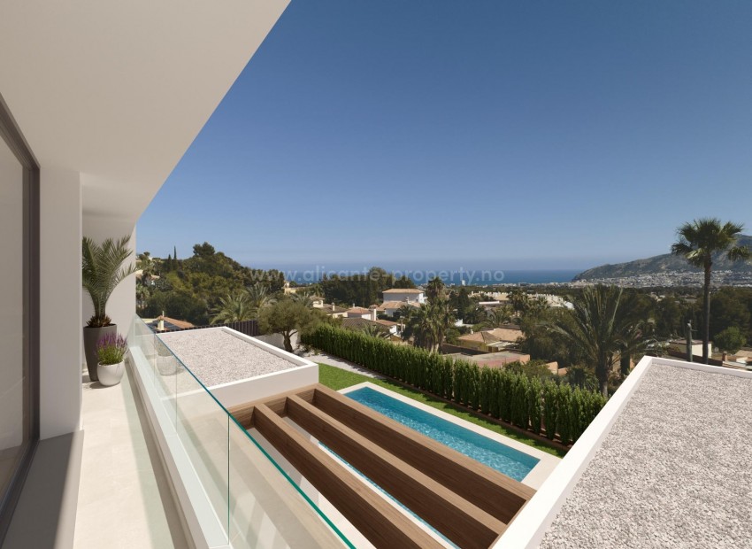 12 nybyggede villar/hus i Alfaz del Pi, 3 soverom, 2 bad, hage med svømmebasseng, fantastisk utsikt over Middelhavet