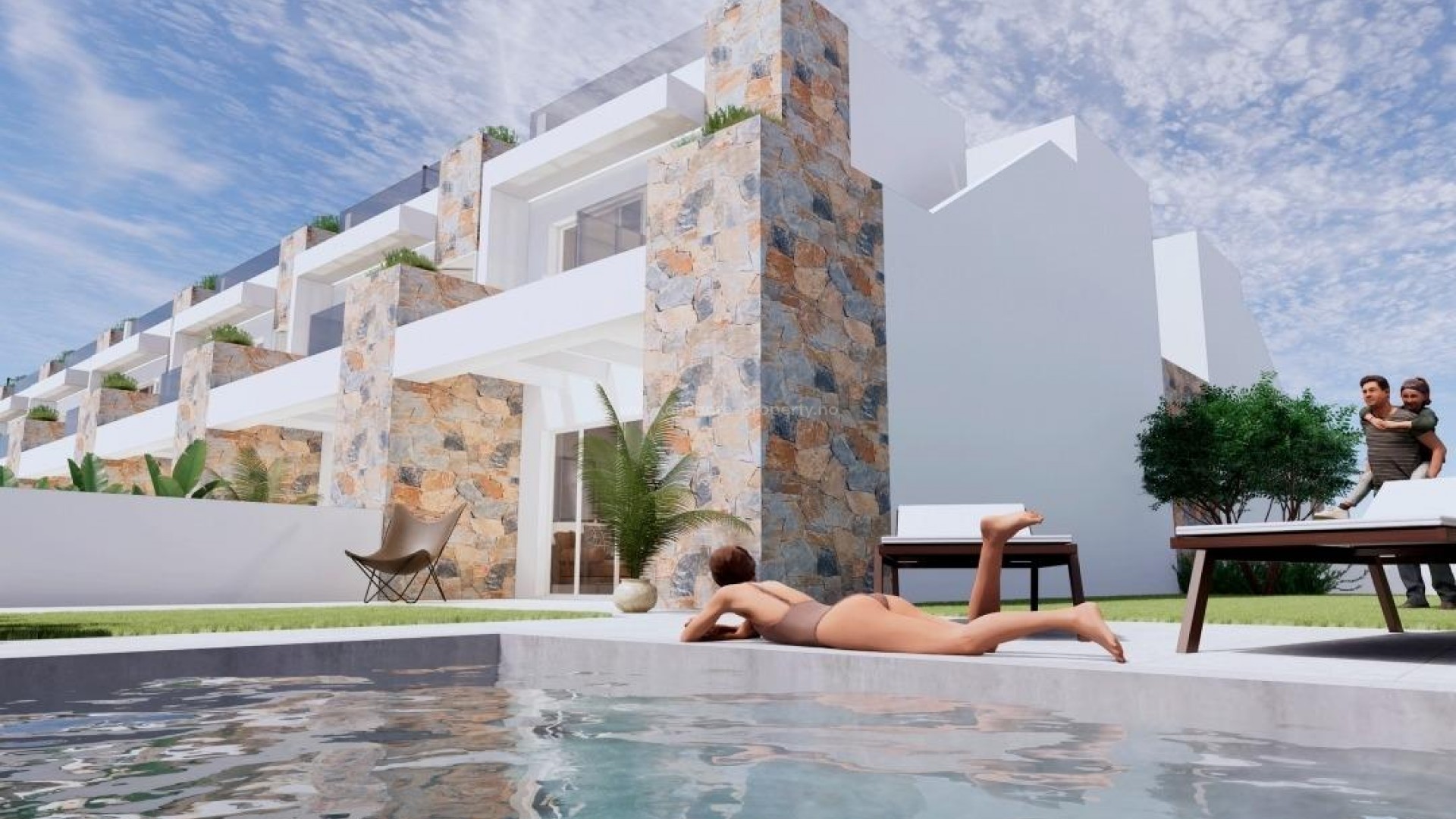 24 hus/tomannsboliger i Orihuela Costa, 3 soverom og 2 bad, privat basseng og solarium. Nær stranden til Punta Prima, 10 min til Golfbane i Villamartin.