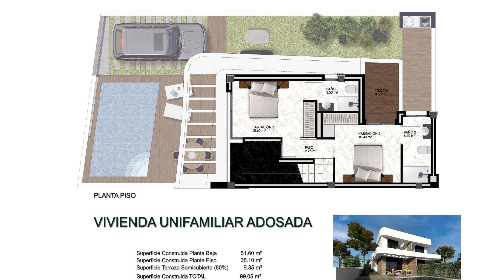 32 nye villar/tomannsboliger i La Herrada i Los Montesino.3 soverom, 3 bad, terrasse, solarium, valgfritt privat basseng. 10min til strender i Torrevieja
