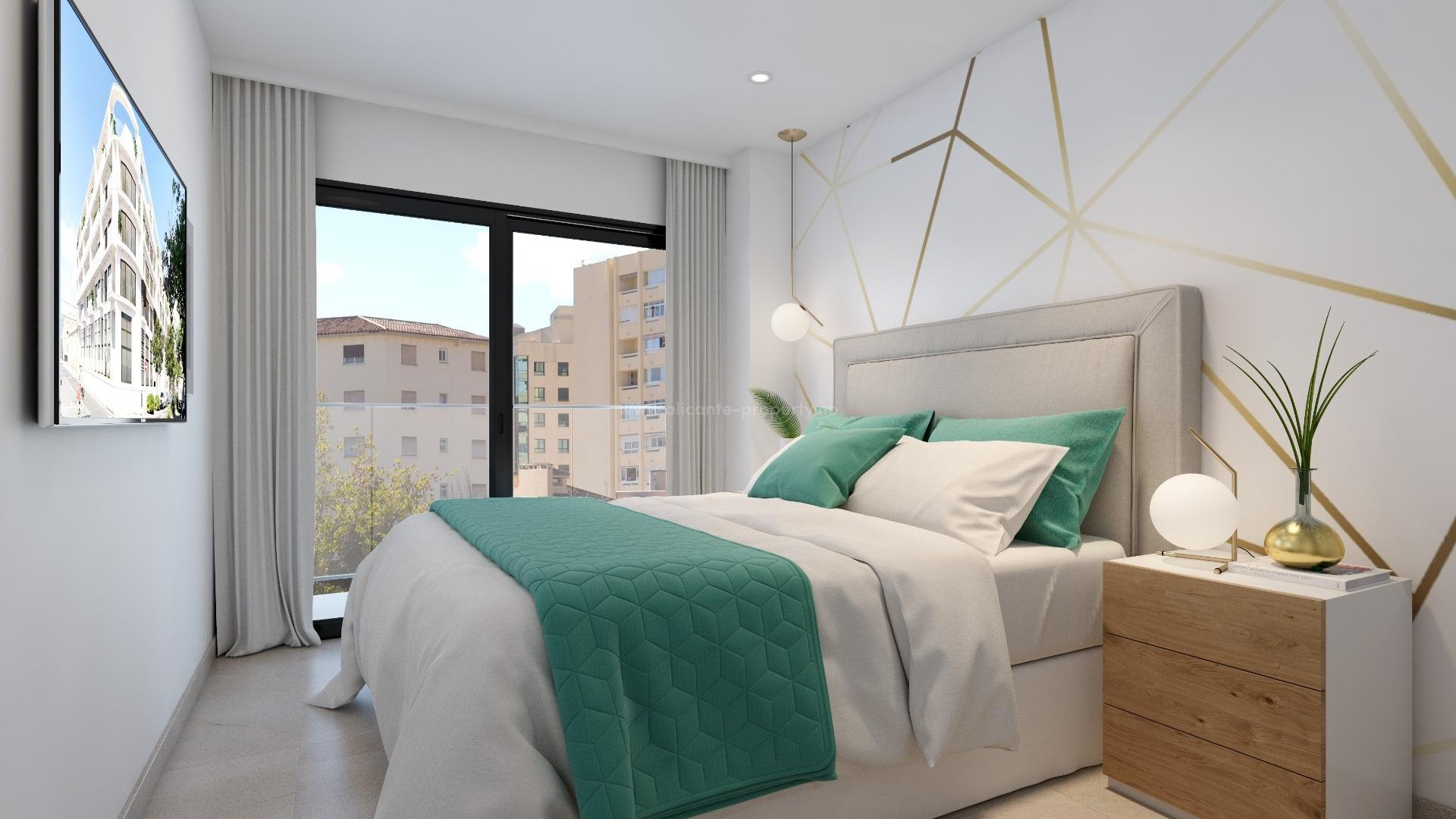 61 apartments and penthouses in Alicante city, 2/3/4 bedrooms, 2 bathrooms, shared roof terrace with swimming pools for adults and children, green areas