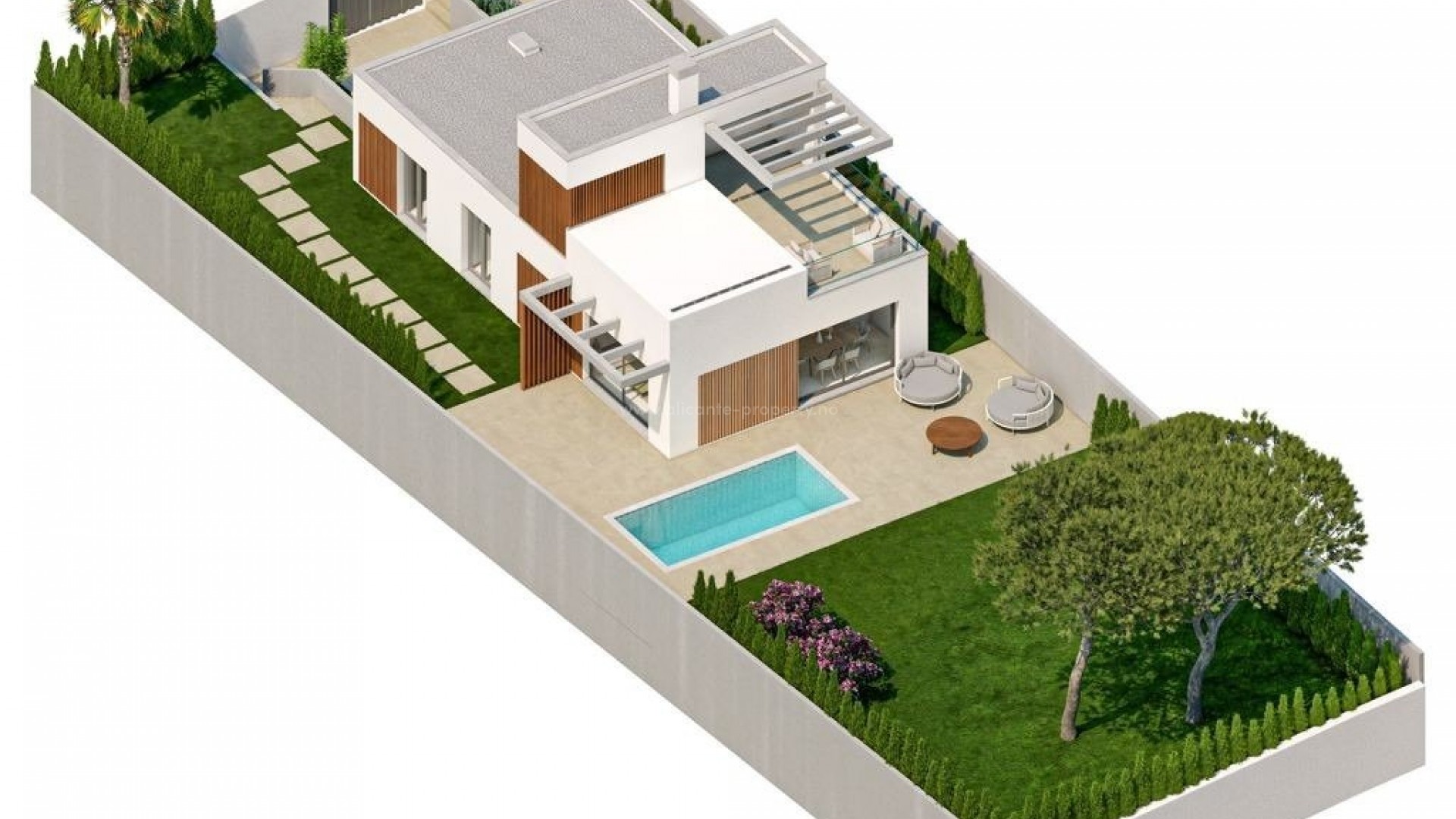 9 new villas/houses in Sierra Cortina, Fine start, 3 bedrooms, 2/3 bathrooms, garden with pool, by golf courses and theme parks