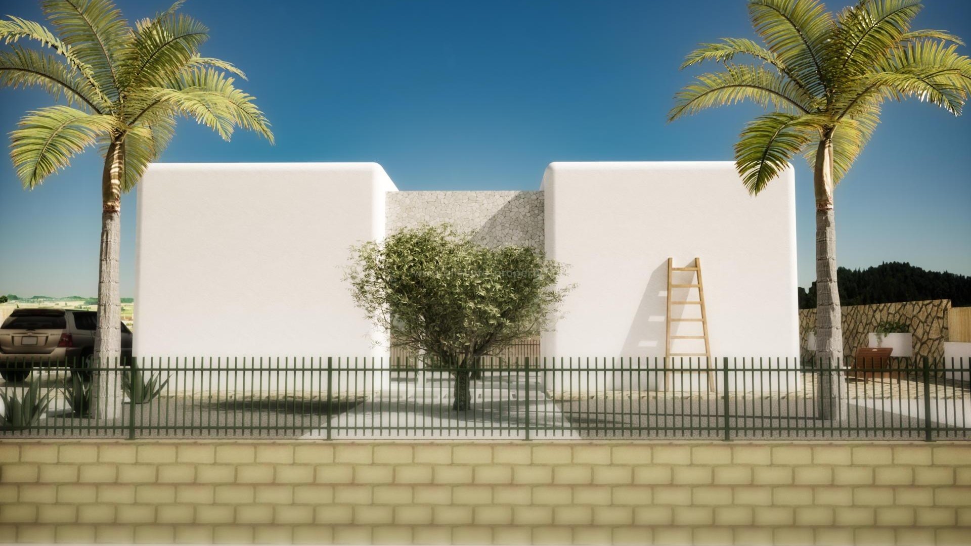 Alfaz del Pi with new Ibiza style villas/houses, 3 bedrooms, 2 bathrooms, large outside pool area. The master bedroom has a walk-in closet and a private bathroom