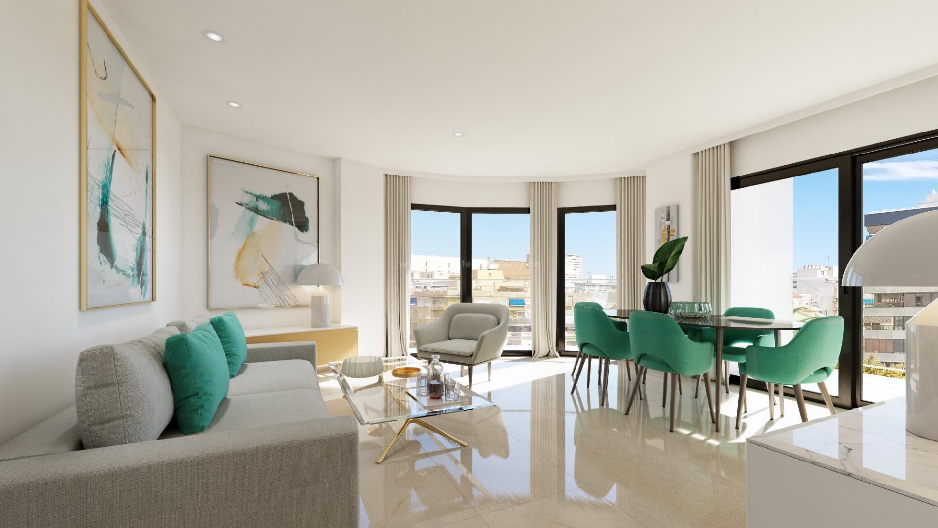 Alicante city, apartments and penthouses, 2/3/4 bedrooms in La Florida, roof terrace with swimming pool, shared garden with playground and green areas.