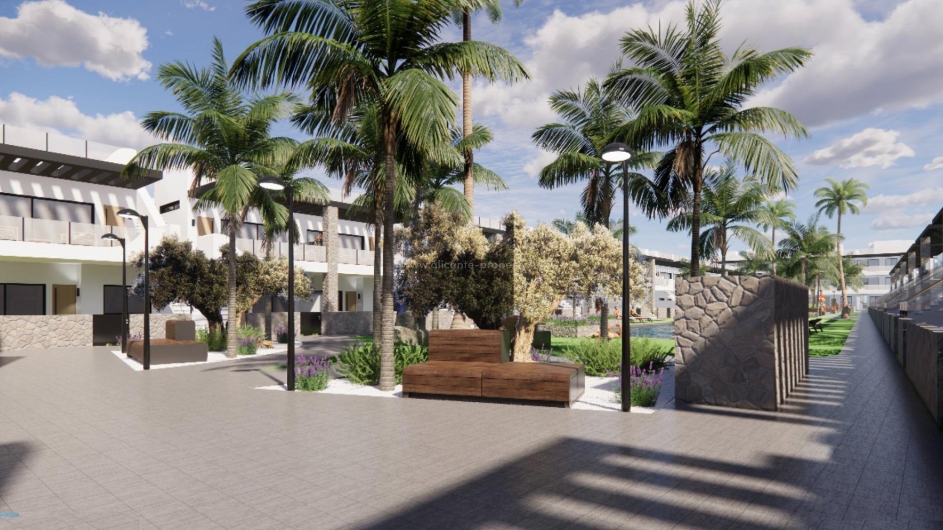 Apartments, bungalows, villas in Punta Prima, 2/3 bedrooms, 2 bathrooms, great communal pool, open kitchen with spacious living room, underground parking