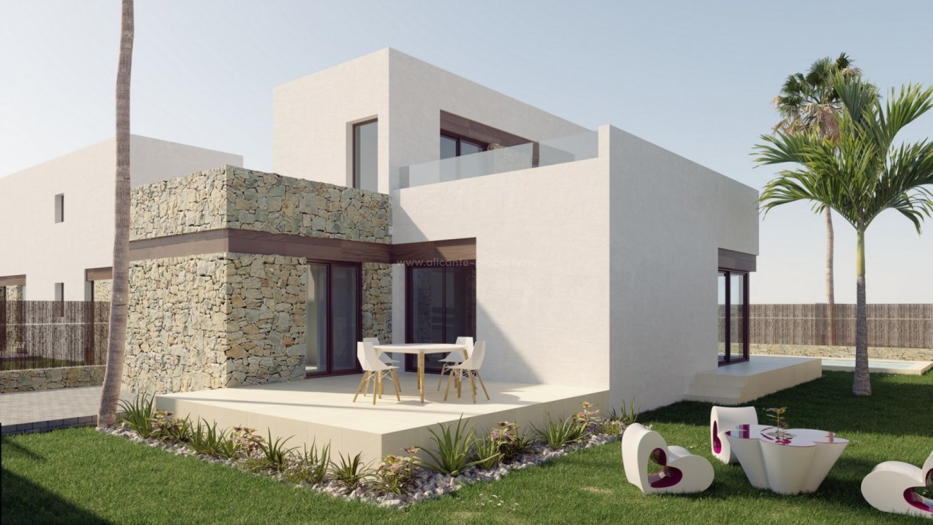 Brand new houses/villas in Balcon de Finestrat, 3 bedrooms, 2 bathrooms, 1 or 2 floors, large gardens with pool, parking on site