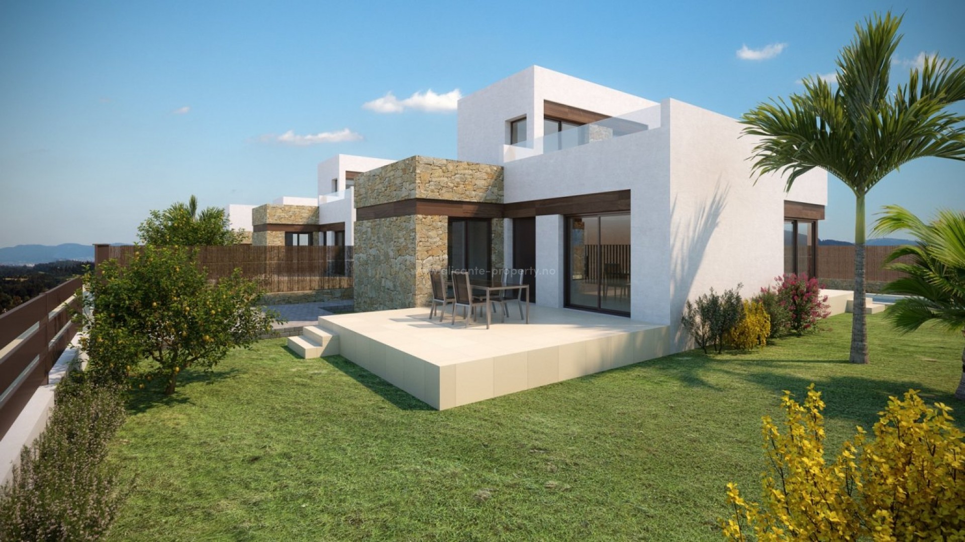 Brand new houses/villas in Balcon de Finestrat, 3 bedrooms, 2 bathrooms, 1 or 2 floors, large gardens with pool, parking on site