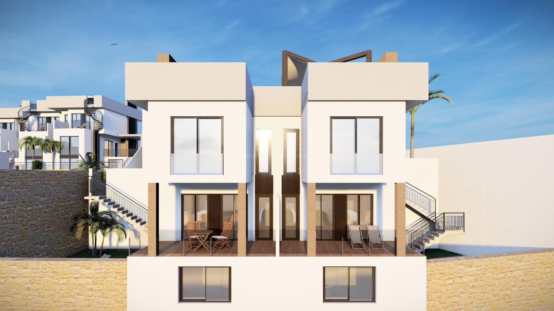 Brand new houses/villas in La Finca Golf, Algorfa, 2 bedrooms, 2 bathrooms, terrace and solarium, half-basement and garden with parking. Possible with private pool