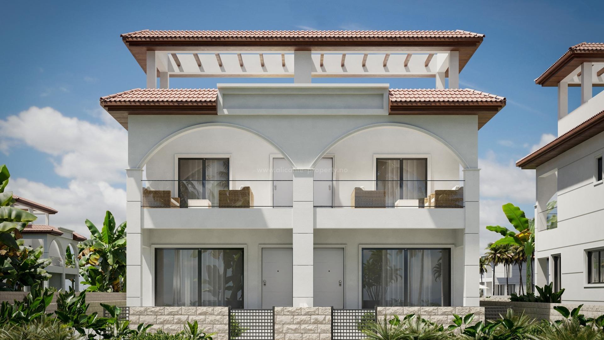 Bungalow apartments and townhouses in Rojales, 2/3 bedrooms, 2/3 bathrooms, terraces, private garden and solarium green common areas, swimming pool and private parking