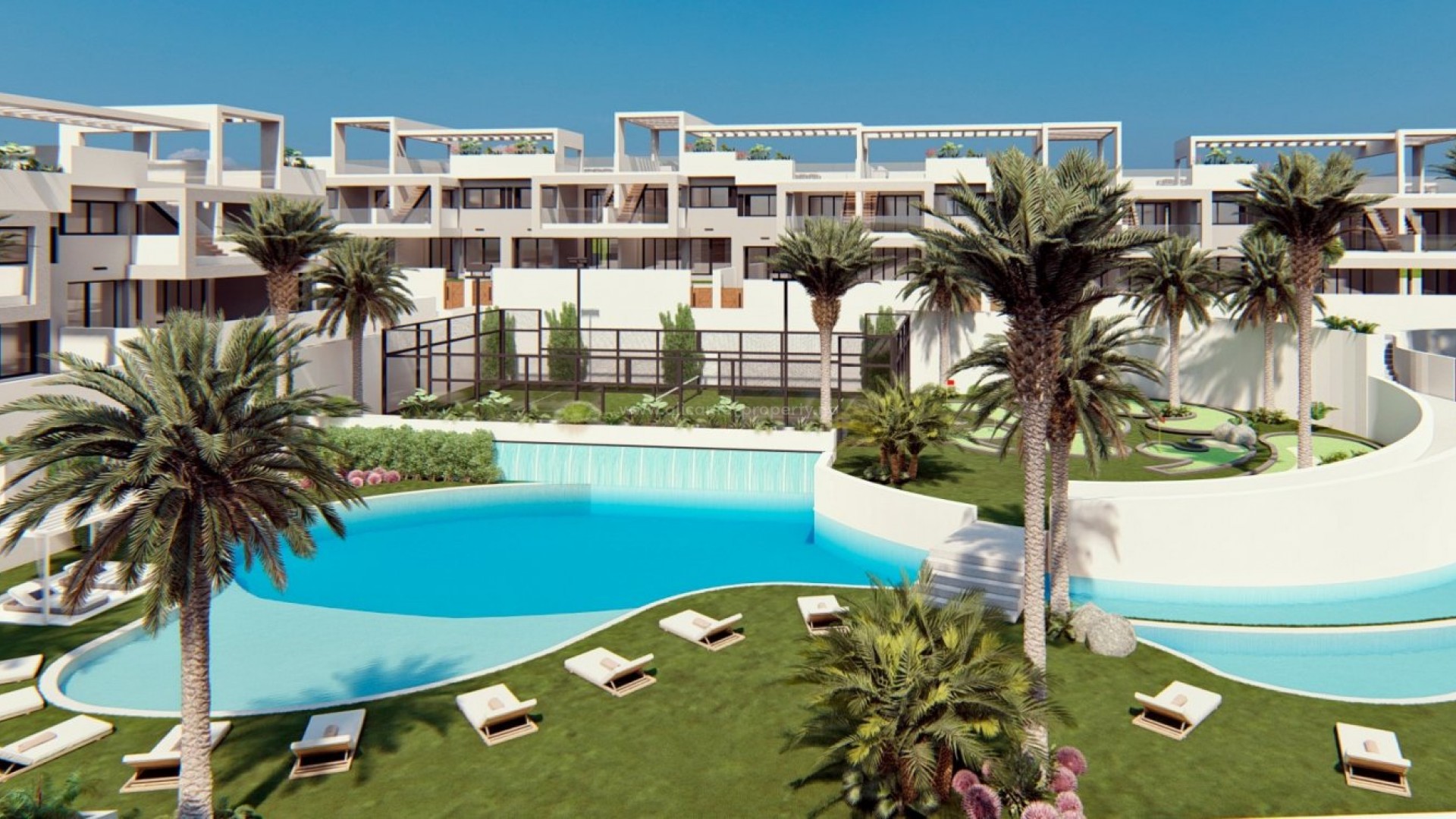 Bungalow apartments in Torrevieja (Los Balcones), 2 bedrooms, 3 pool areas, jacuzzi, gym, terraces or solarium