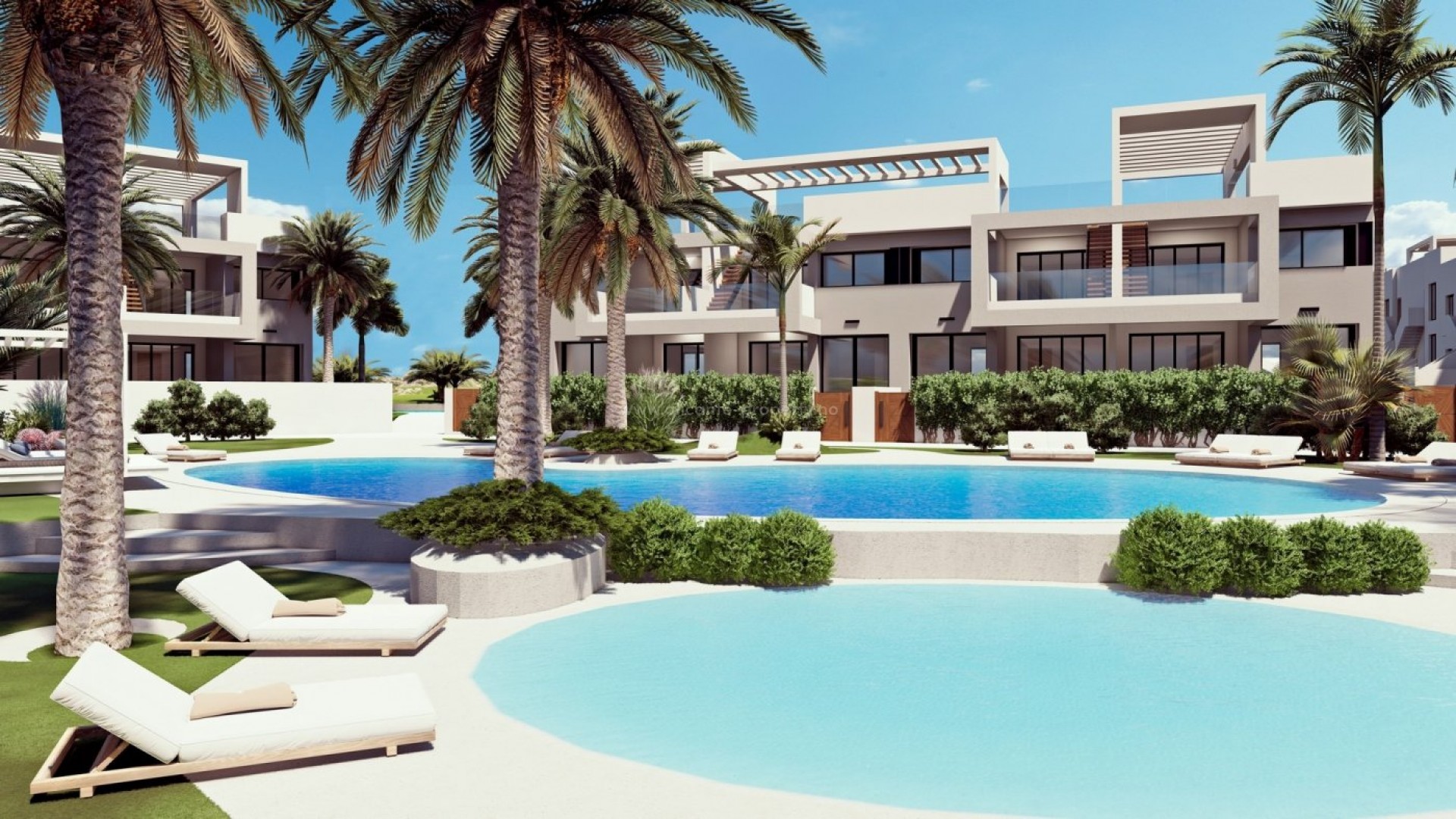 Bungalow apartments in Torrevieja (Los Balcones), 2 bedrooms, 3 pool areas, jacuzzi, gym, terraces or solarium