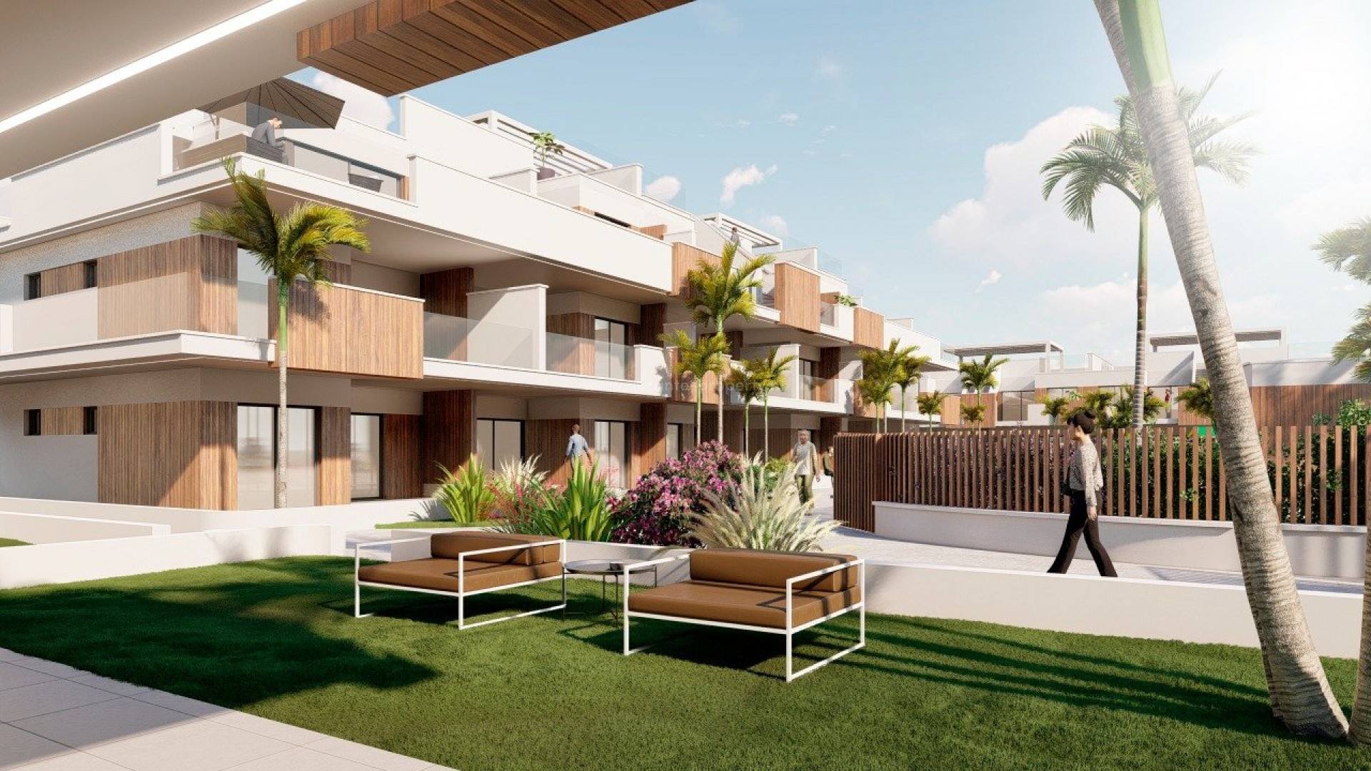Bungalow, leiligheter/toppleiligheter i Pilar de La Horadada, 2/3 soverom, terrasser, toppleiligheter m/solarium, felles hage med basseng og treningsstudio