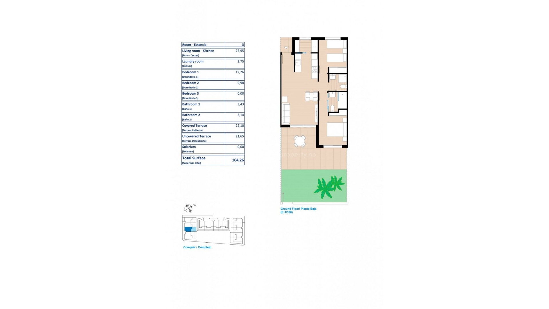 Bungalow, leiligheter/toppleiligheter i Pilar de La Horadada, 2/3 soverom, terrasser, toppleiligheter m/solarium, felles hage med basseng og treningsstudio