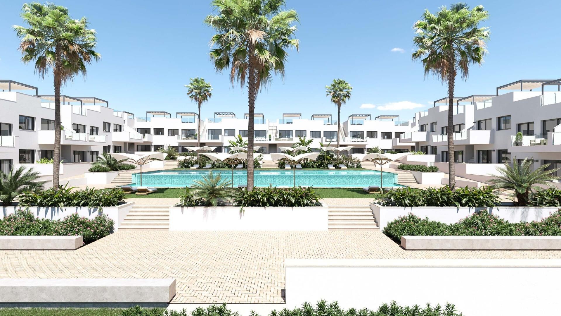 Bungalows and apartments in Los Balcones, Torrevieja, 2 bedrooms (possibility of 3), 2 bathrooms, garden or solarium/bakong, spectacular views of Torrevieja