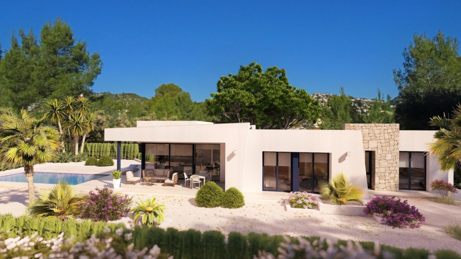 Eksklusiv luksus-villa i naturen ved Benissa kysten, nær Baladrar, Advocat og  Fustera. Hver av villane er designet og tilpasset spesifikt til tomten. 