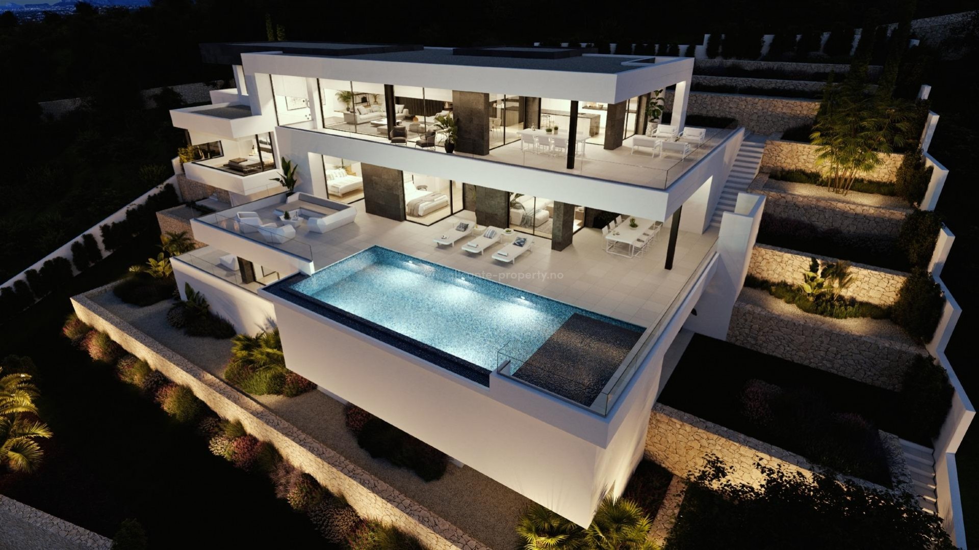 Eksklusiv villa/hus i Cumbre del Sol i Benitachell, 625 m² er fordelt på tre etasjer, utsikt over havet, stort evighetsbasseng, hovedterrassen på  91 m²