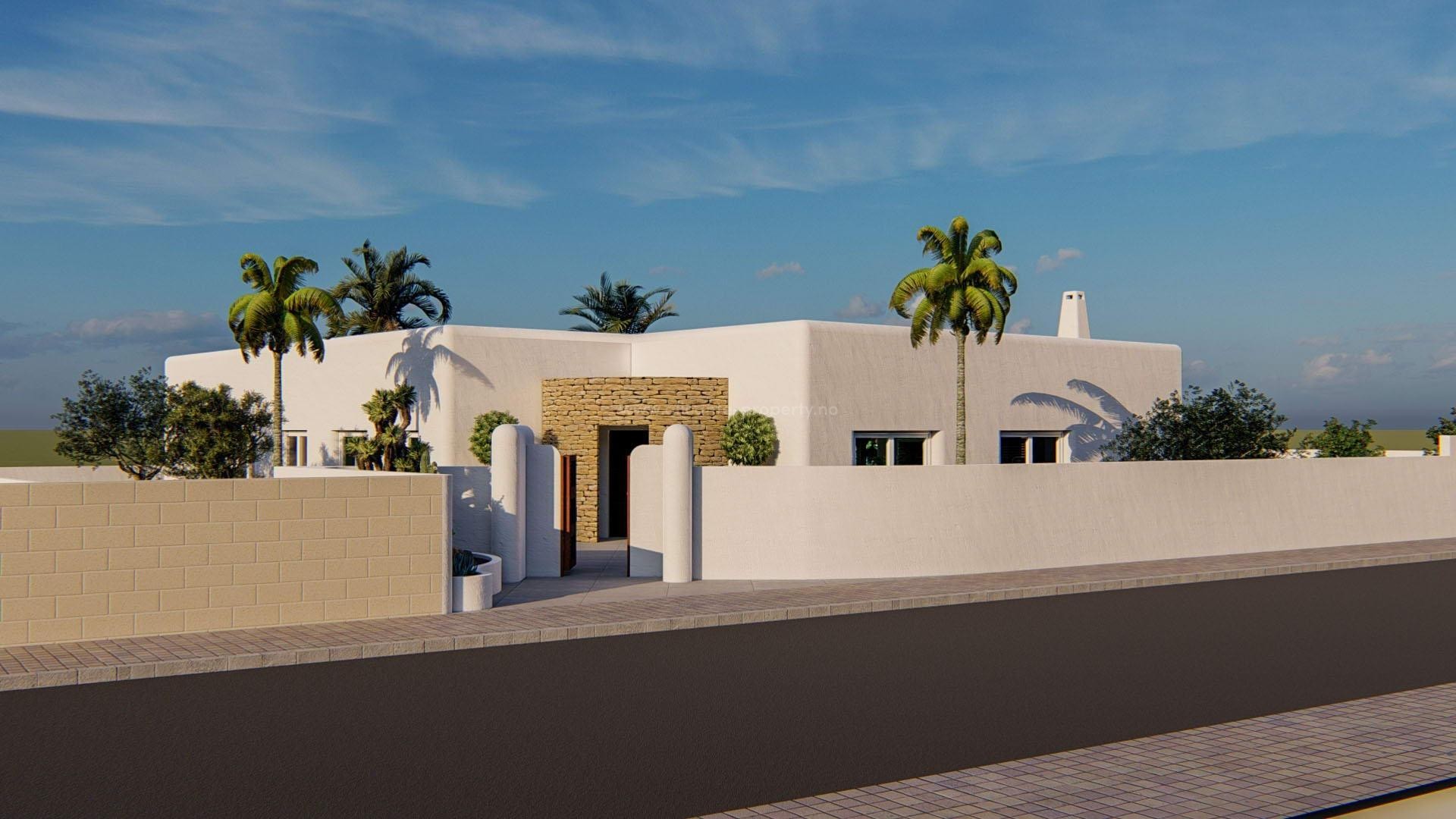 Exclusive house/villa in Ibiza style in Alfaz del Pi, 4 bedrooms, 2 bathrooms, large terrace with pool area facing south.