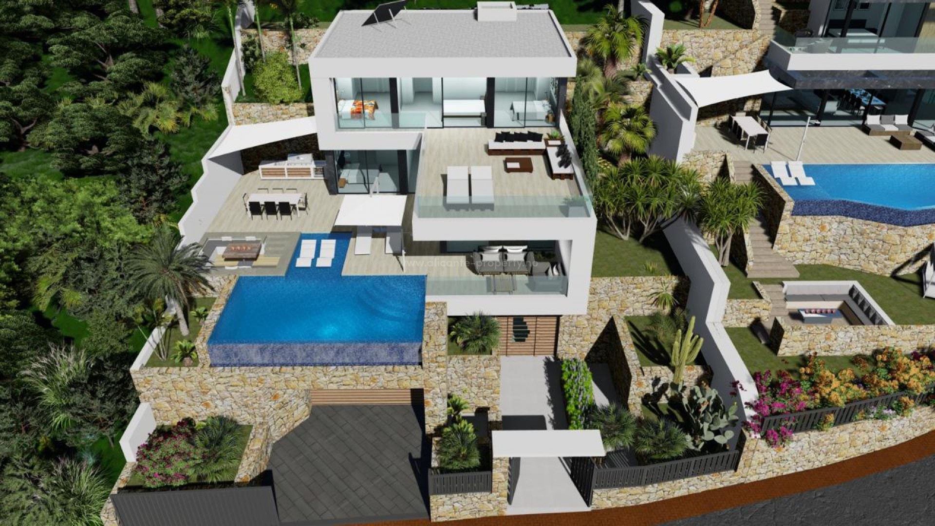 Exclusive luxury villa in Maryvilla, Calpe with spectacular views over the sea and the Penon and Calpe bays. High-tech villa with high-quality materials