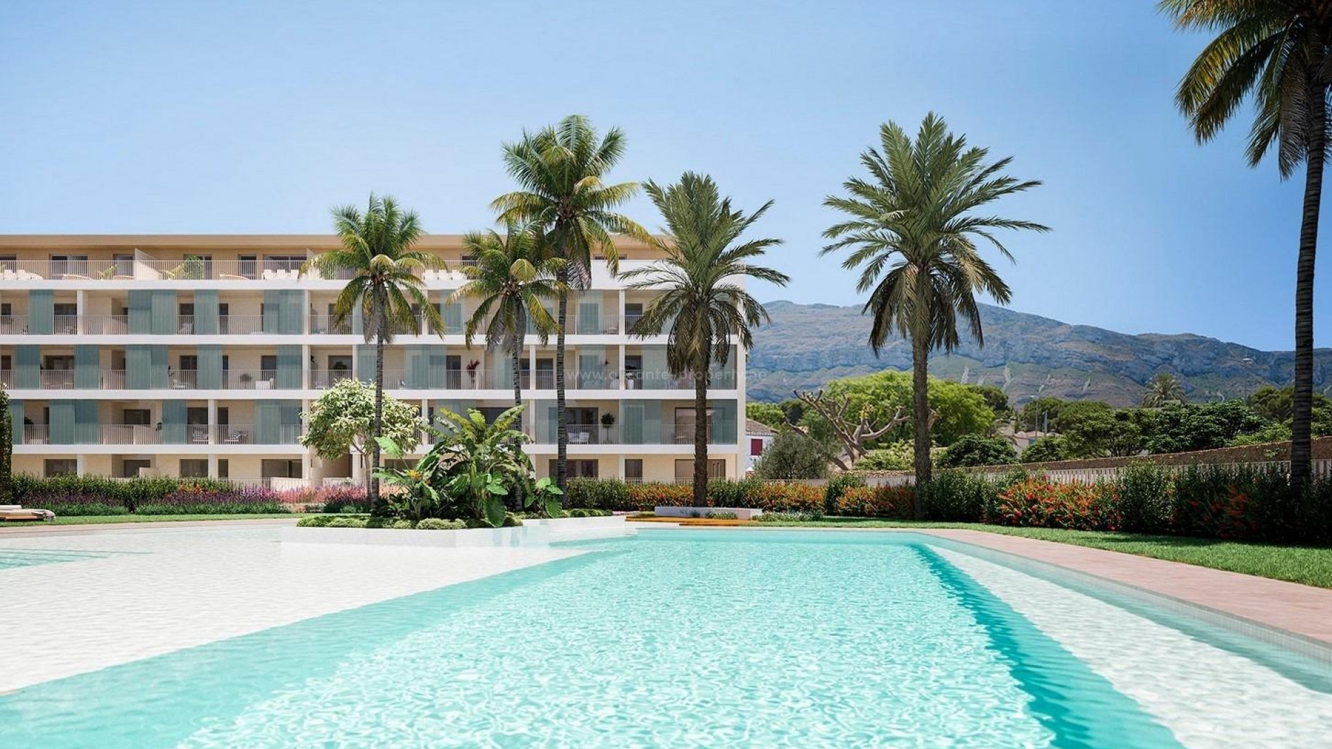 Exclusive new apartments and penthouses in Denia, 2/3/4 bedrooms, 2 bathrooms, all with terraces. Communal swimming pool and gym. Steps from the sea.