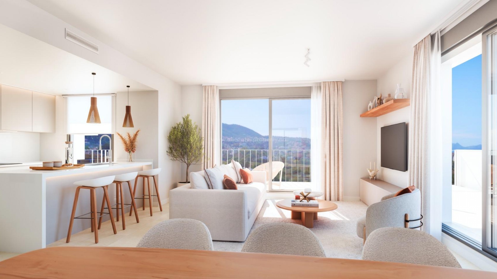 Exclusive new apartments and penthouses in Denia, 2/3/4 bedrooms, 2 bathrooms, all with terraces. Communal swimming pool and gym. Steps from the sea.