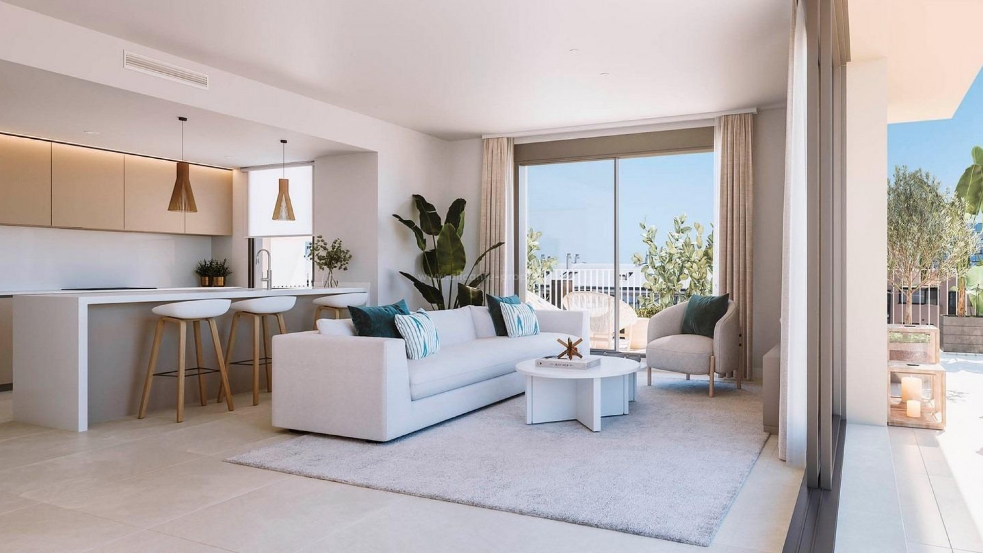 Exclusive new apartments and penthouses in Denia, 2/3/4 bedrooms, 2 bathrooms, all with terraces. Communal swimming pool and gym. Steps from the sea.