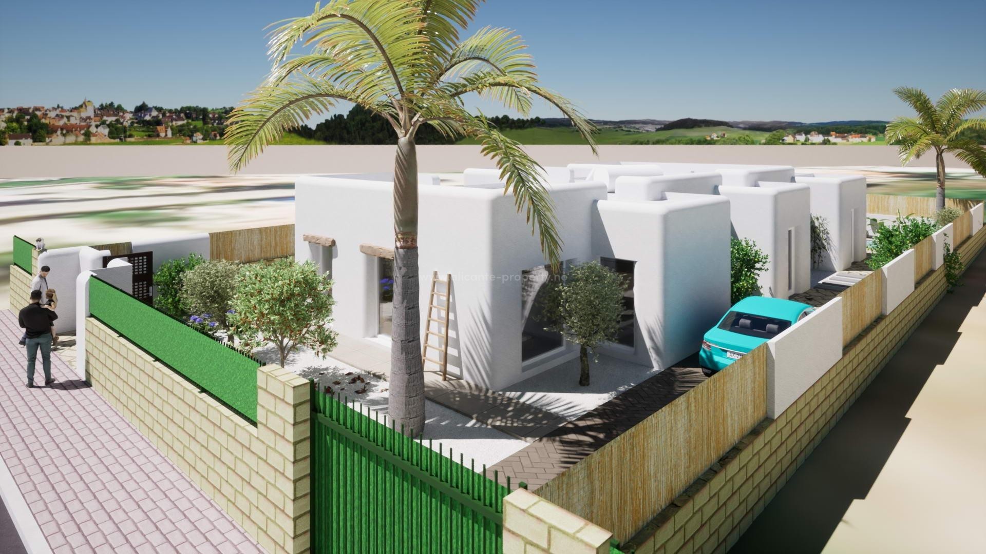 Fantastiske nybyggede villaer i Ibiza-stil i Alfaz del Pi, 3 soverom, 2 bad, fint basseng og terrasse