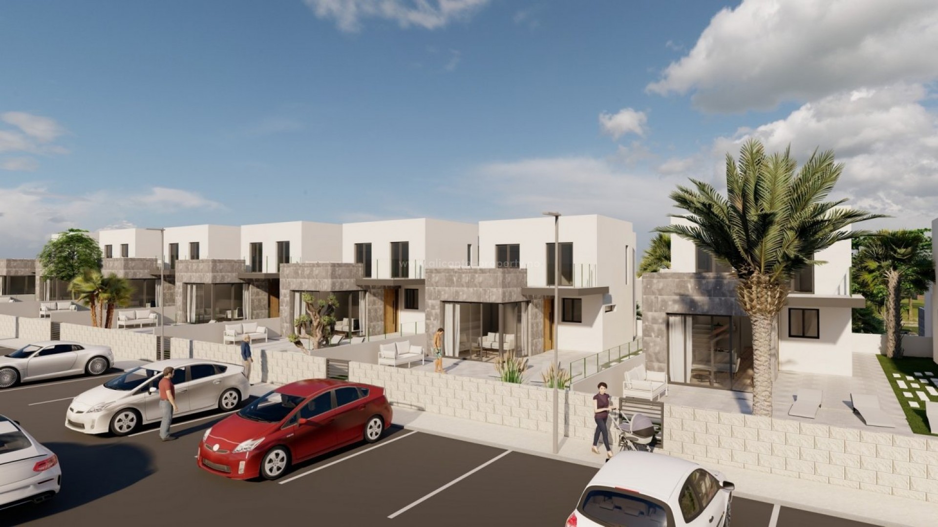 Helt nye hus/villaer i Los Altos de Torrevieja, 3 soverom (et med walk-in-garderobe) , 2 bad, gjestetoalett, basseng, stor terrasse og solarium