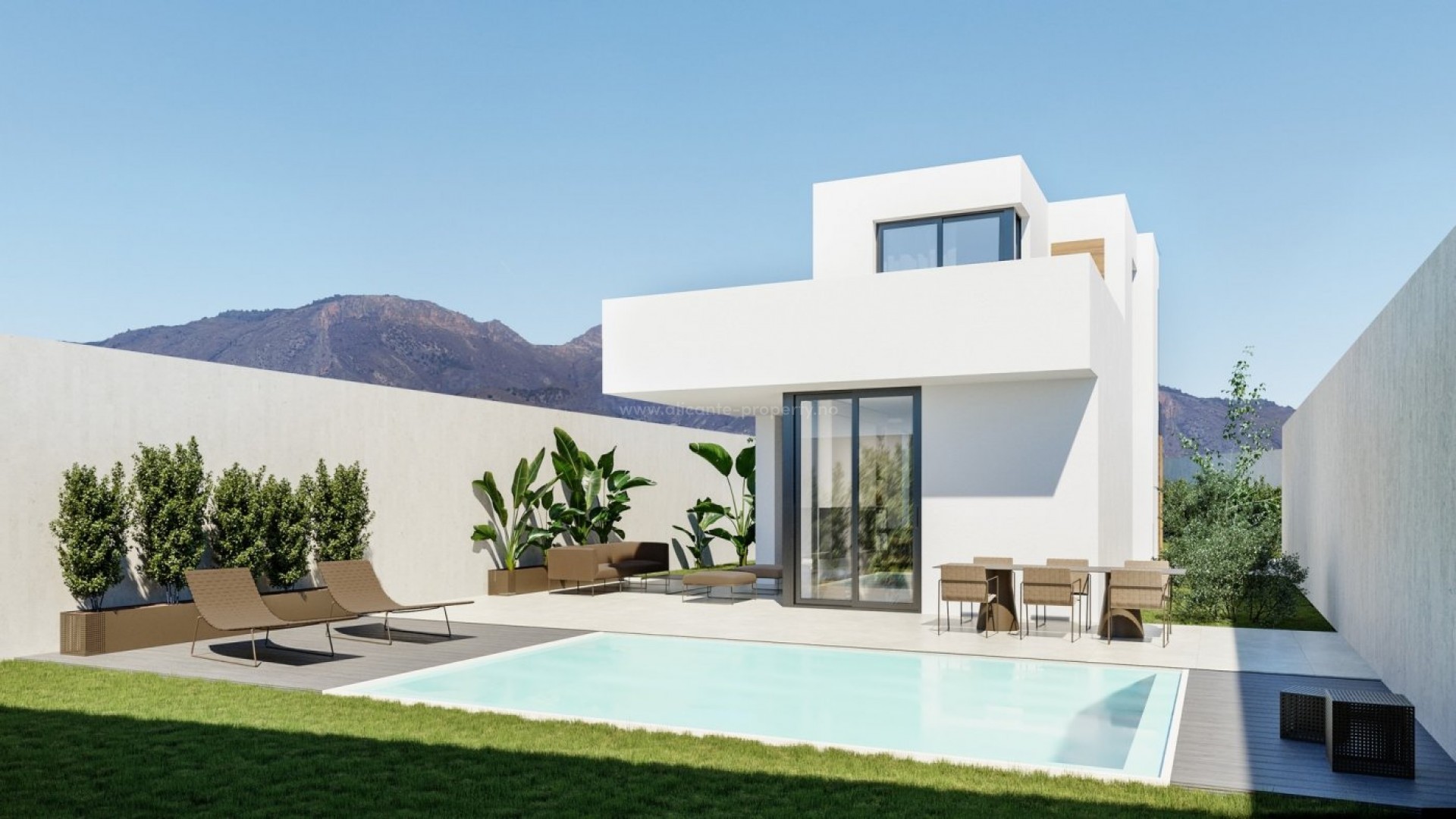 Helt nye hus/villaer i Polop, Alicante, 3 soverom og 2 bad, privat basseng, hage og tomt med egen parkeringsplass