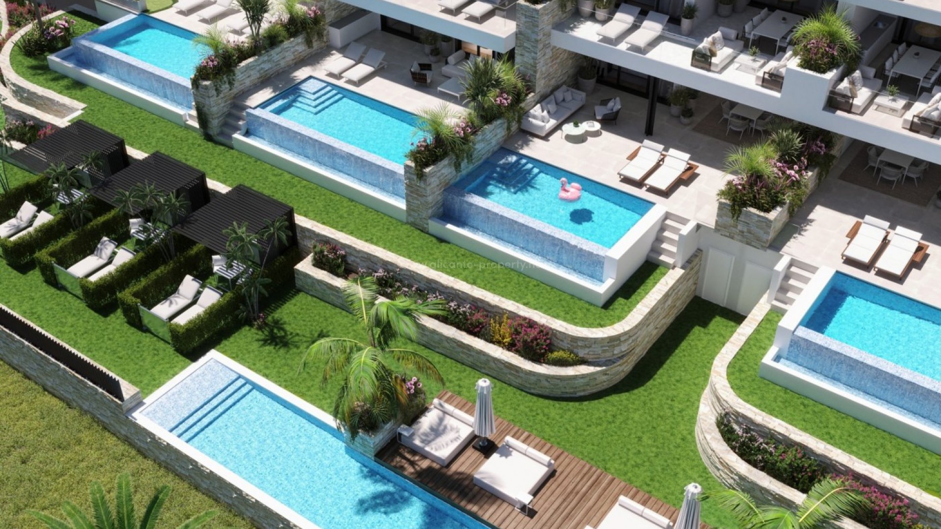 Helt nye luksusleiligheter i Las Colinas Golf, Country Club, 3 soverom, 2 bad, vinrom,leiligheter og toppleiligheter på bakkeplan har private svømmebasseng