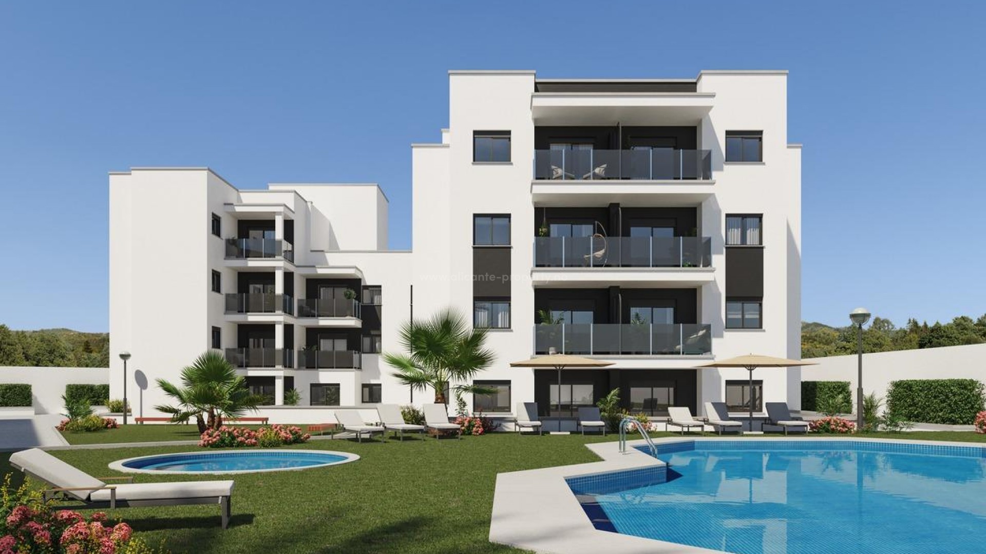 Helt nytt boligkompleks med leiligheter/toppleiligheter i Villajoyosa, 2/3 soverom, 2 bad, terrasser, fellesområder med basseng, alle med parkeringsplass