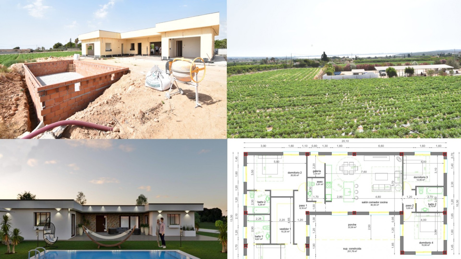 House/villa partly built in Los Montesinos, 4 bedrooms, 3 bathrooms and guest toilet, garage of 24m2. The houses are built to order so adaptations are the norm.