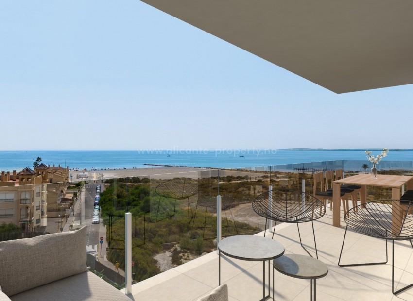 Luksuriøst moderne leilighet-kompleks i Santa Pola, Alicante, 2/3 soverom, 2 bad, svømmebasseng (strand-inngang) med senger, store terrasser,