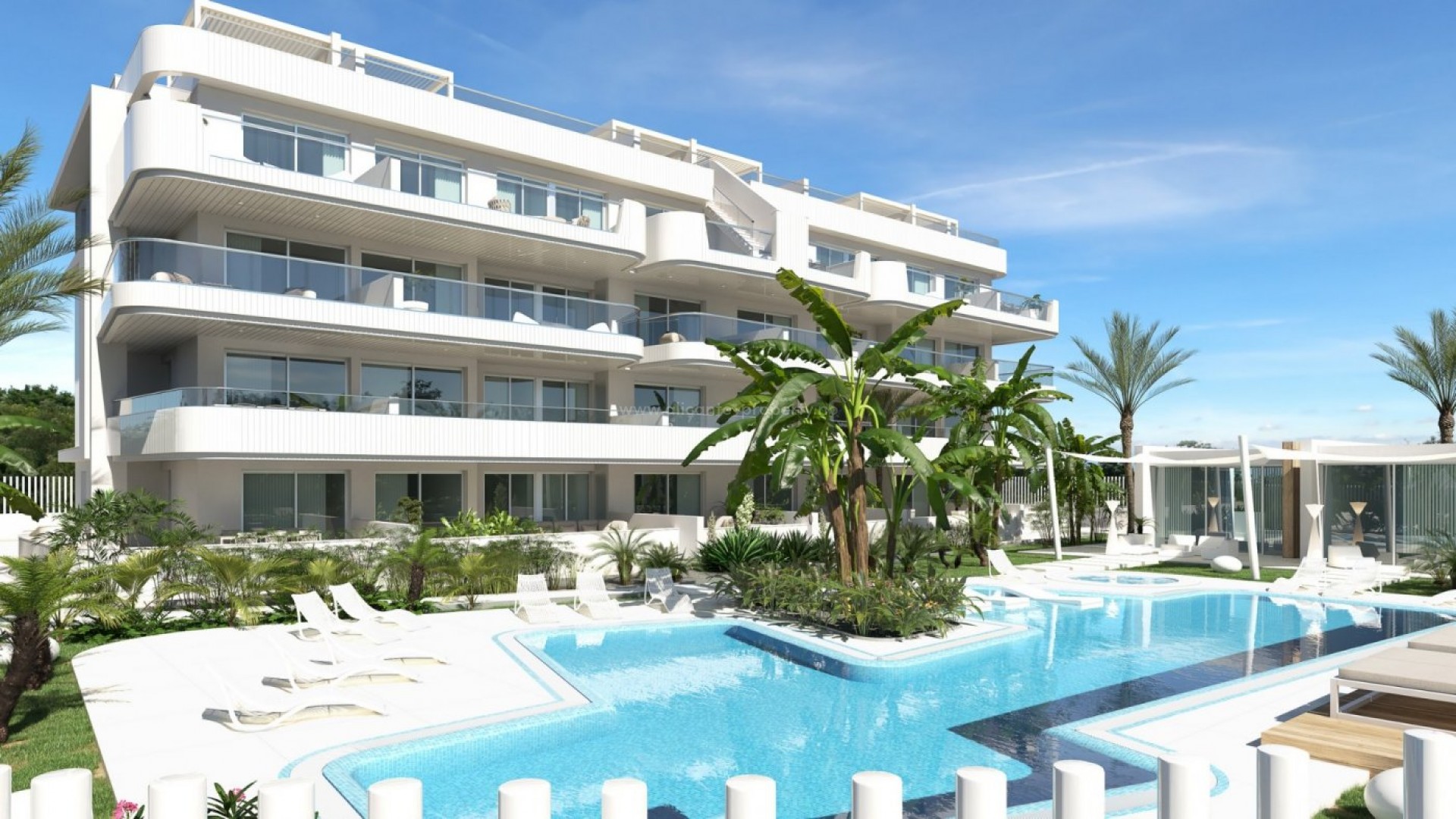 Luksus-leiligheter i Lomas de Cabo Roig, 2/3 soverom, 2 bad, stort svømmebasseng (inkludert barneområde og boblebad) og hage- og lekeområde