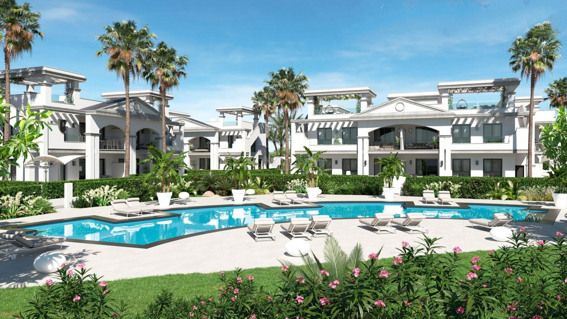 Luksus-leiligheter og bungalows i Ciudad Quesada, Alicante,  3/4 soverom, takterrasse. Grønne områder med svømmebasseng, privat parkering