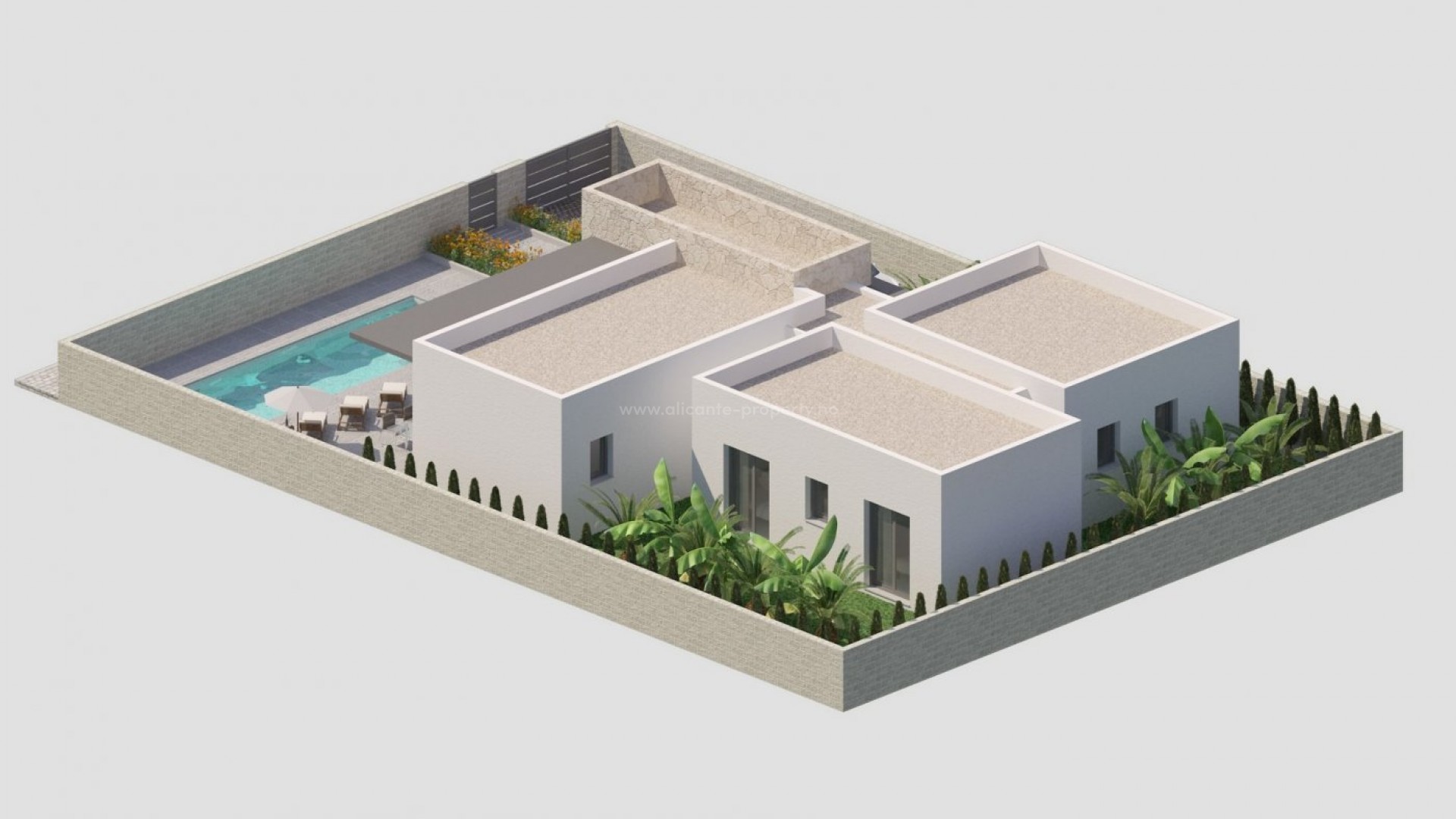 Luksus-villa i Benijofar, 3 soverom(ett av dem en-suite) , 3 bad, privat basseng, hage med flott utsikt, privat tomt med terrasse og parkeringsplass