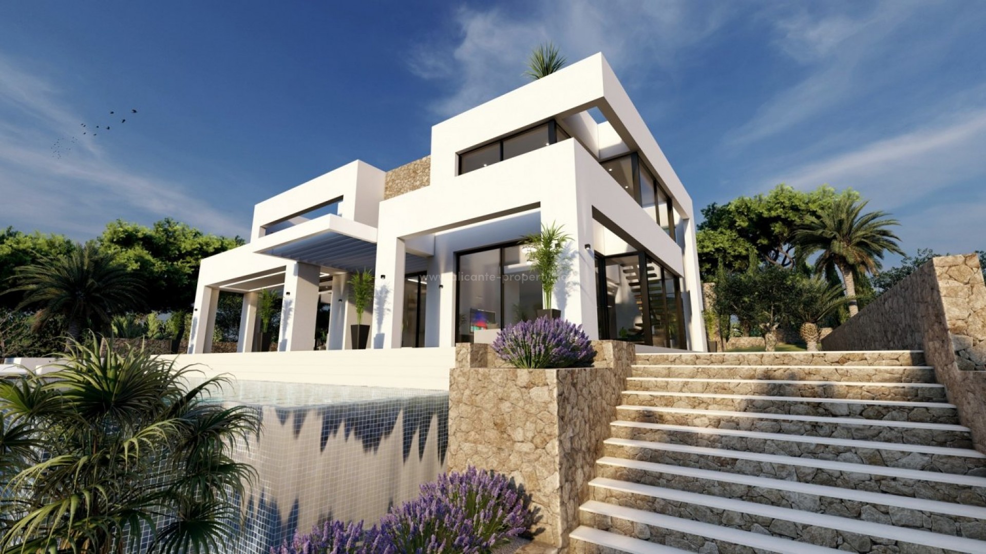 Luksus-villa i Benissa med 4 soverom og 4 bad, stort evighetsbasseng, terrasser, gjennomført kvalitet i hele huset