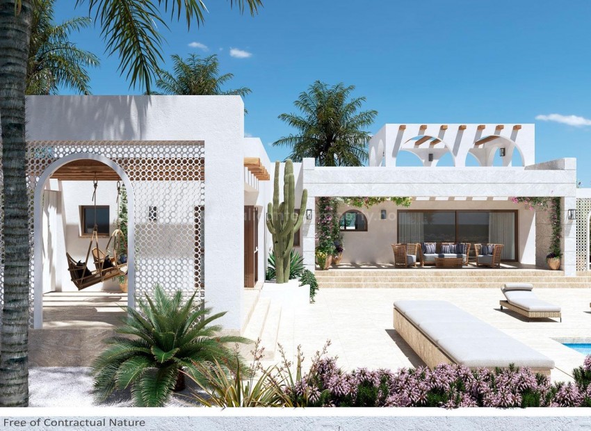 Luksus-villa i Ciudad Quesada med 3 soverom og 3 bad på et plan, basseng, hage og stort solarium og parkeringsplass. Nær golfbaner