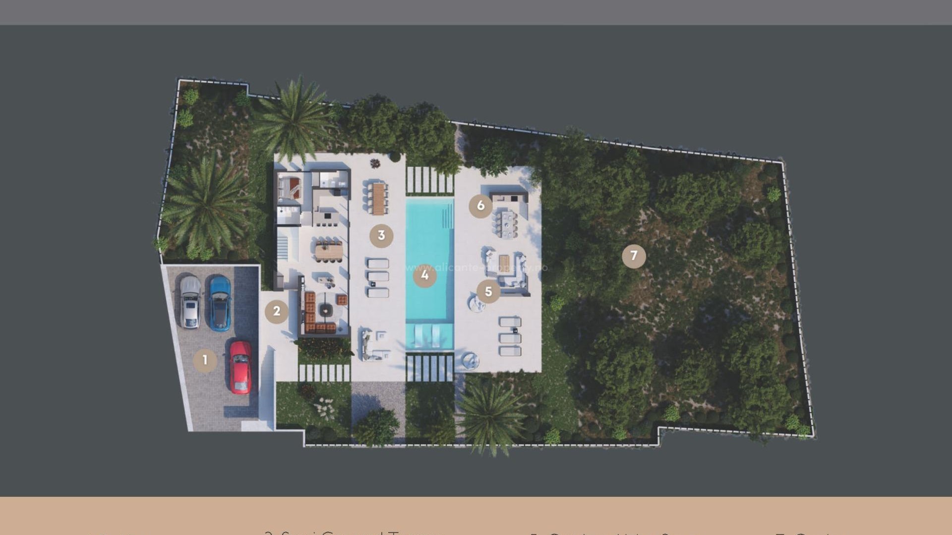 Luksus-villa i Javea/Xabia, 4 soverom, 5 bad, terrasse, åpen kjøkkenløsning, romslig stue. Hage med basseng.  Parkeringsplass for 3 biler