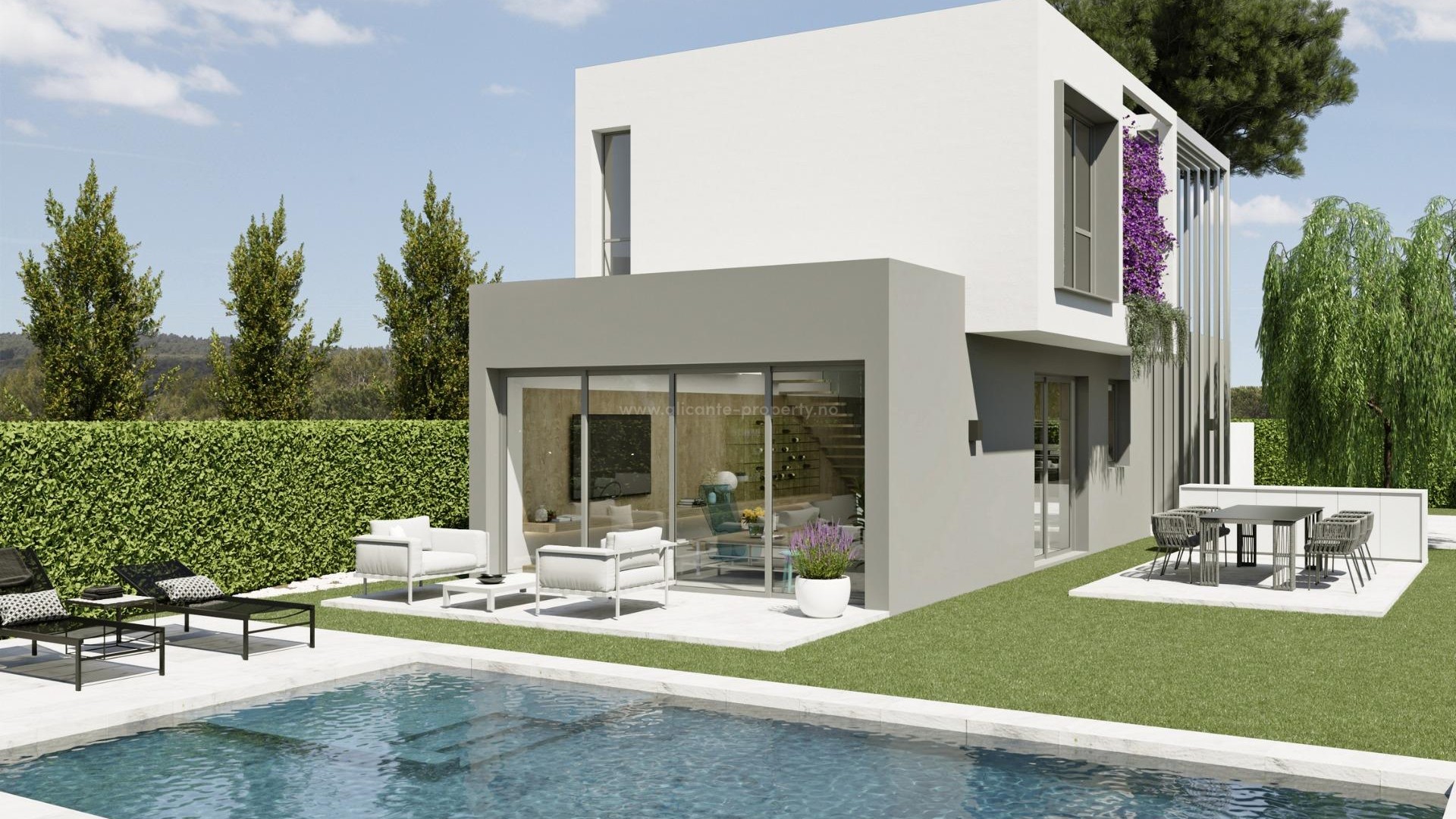 Luksus-villaer i San Juan de Alicante. 3 modeller og 21 villaer m/svømmebasseng og grøntområde.1200 meter til fantastike lange sandstrender og nær Alicante