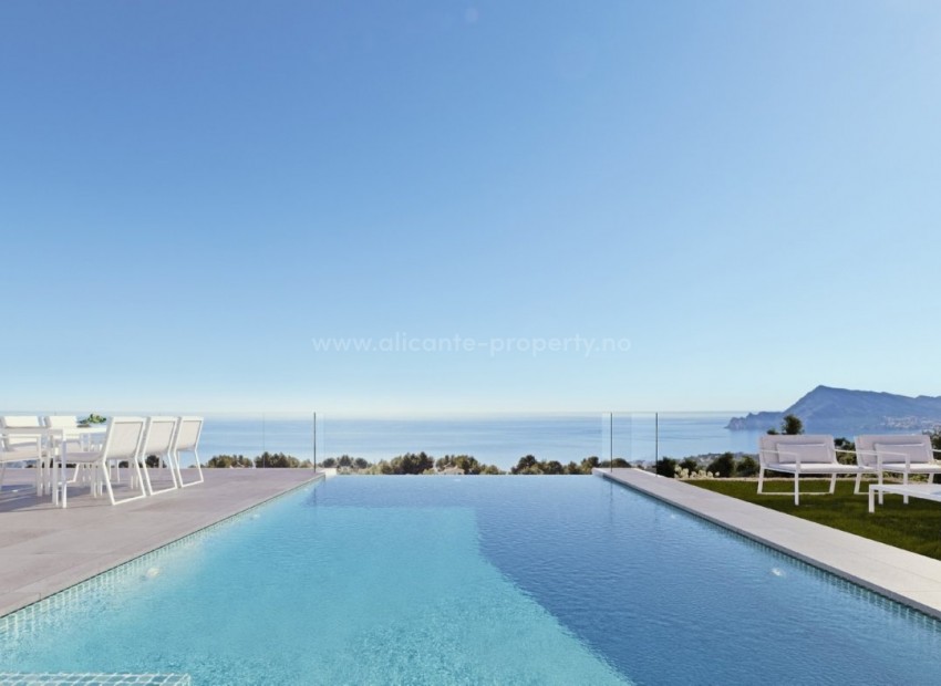 Luksusvilla i Altea, 360° utsikt over havet og Benidorm, 4 soverom, 6 bad, stor terrasse med svømmebasseng, villaen er automatisert