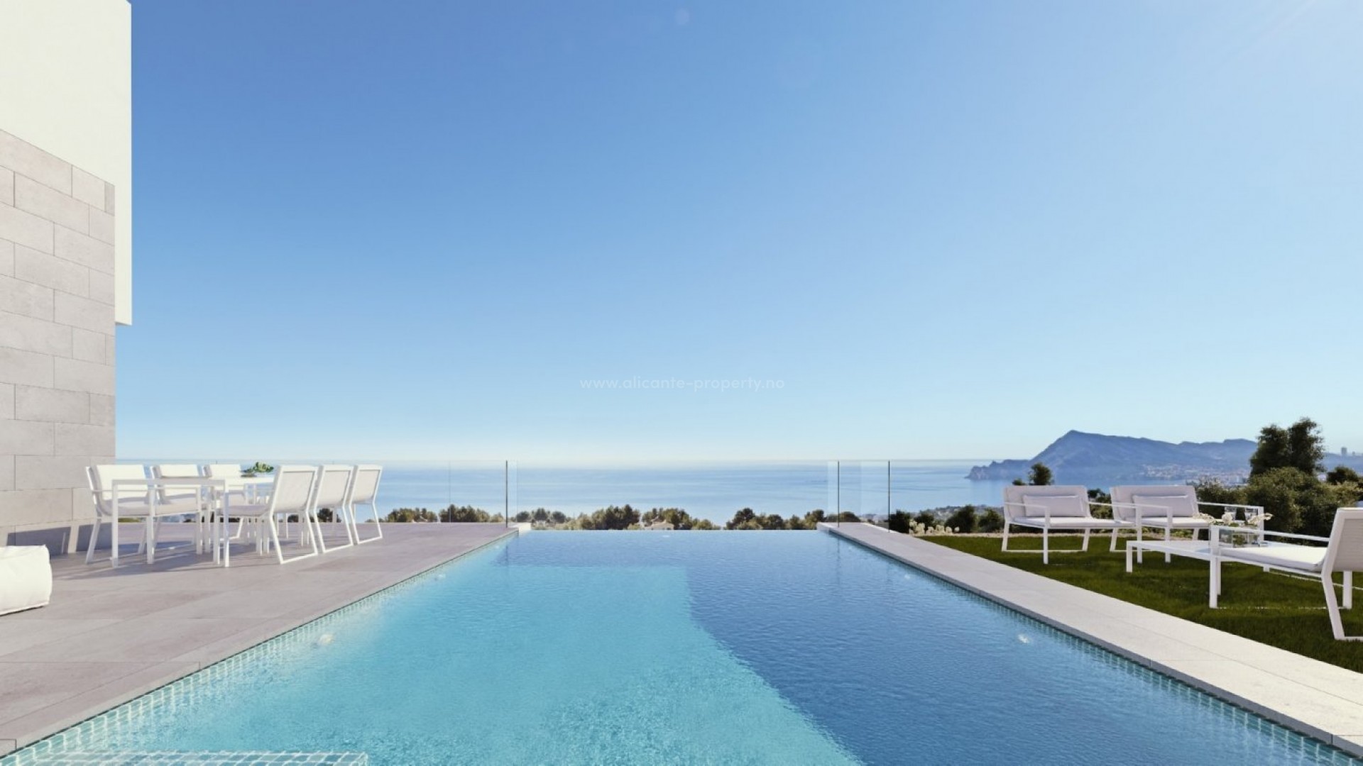 Luksusvilla i Altea, 360° utsikt over havet og Benidorm, 4 soverom, 6 bad, stor terrasse med svømmebasseng, villaen er automatisert