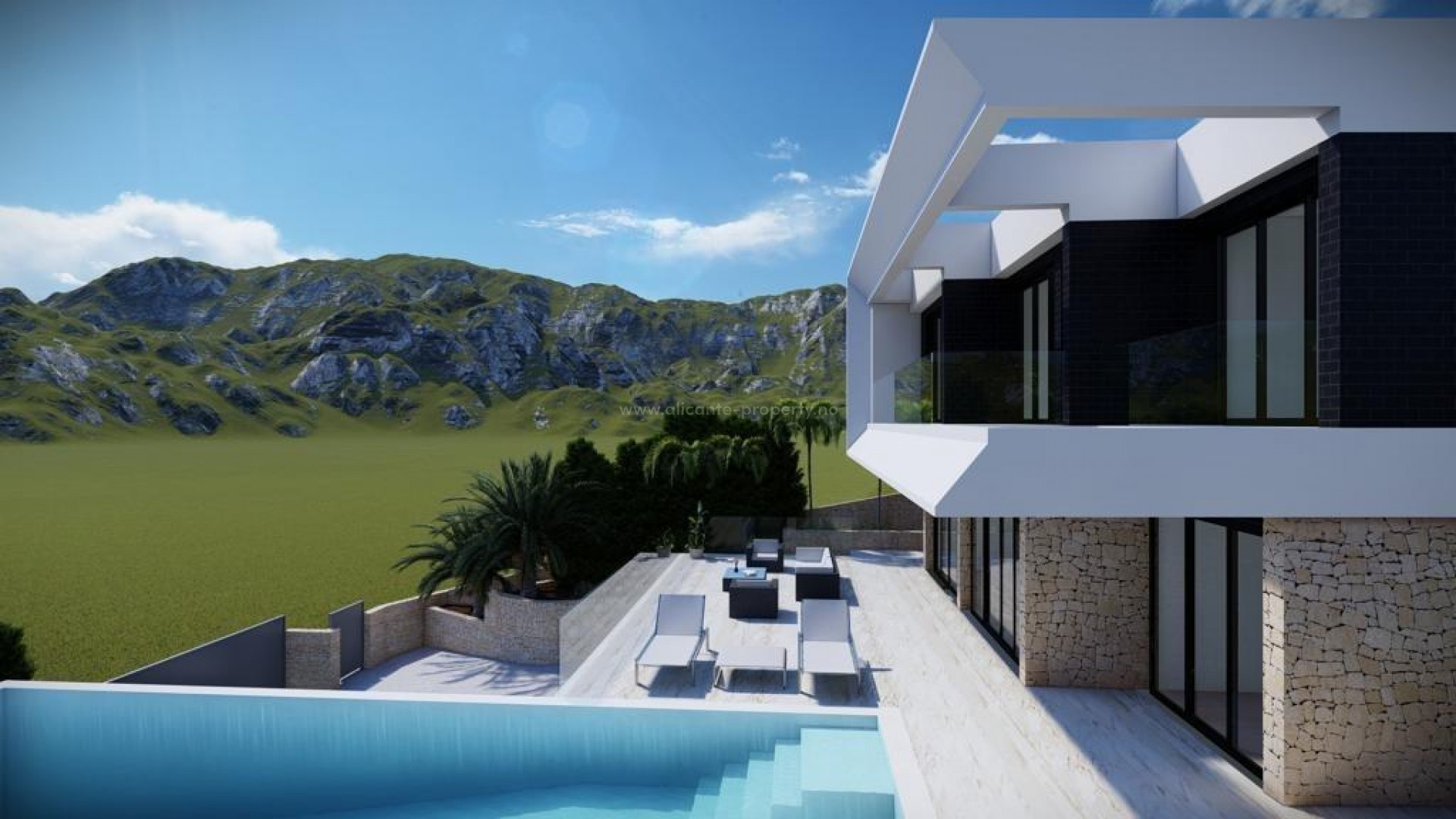 Luksusvilla i Altea Hills, 4 soverom, 5 bad, boareal på 330 m2, evighetsbasseng med saltvannsanlegg, kan tilpasset ønsker og behov