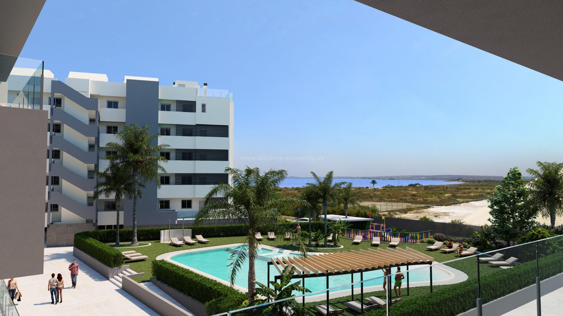 Luxurious modern apartment complex in Santa Pola, Alicante, 2/3 bedrooms, 2 bathrooms, swimming pool (beach entrance) with beds, large terraces,