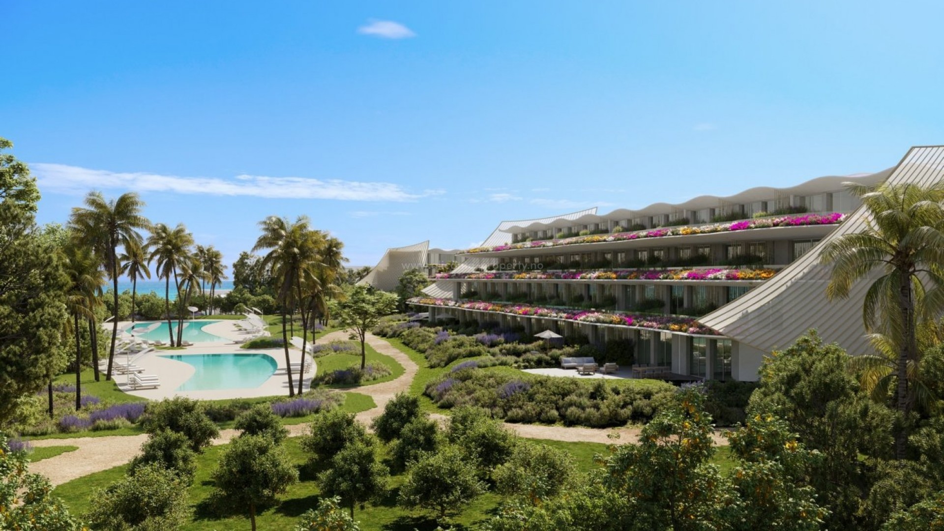 Luxury complex of apartments/penthouses in Albir, 3 bedrooms, 2 bathrooms, some with terrace, private garden or large private solarium, shared pool, just steps from the sea.