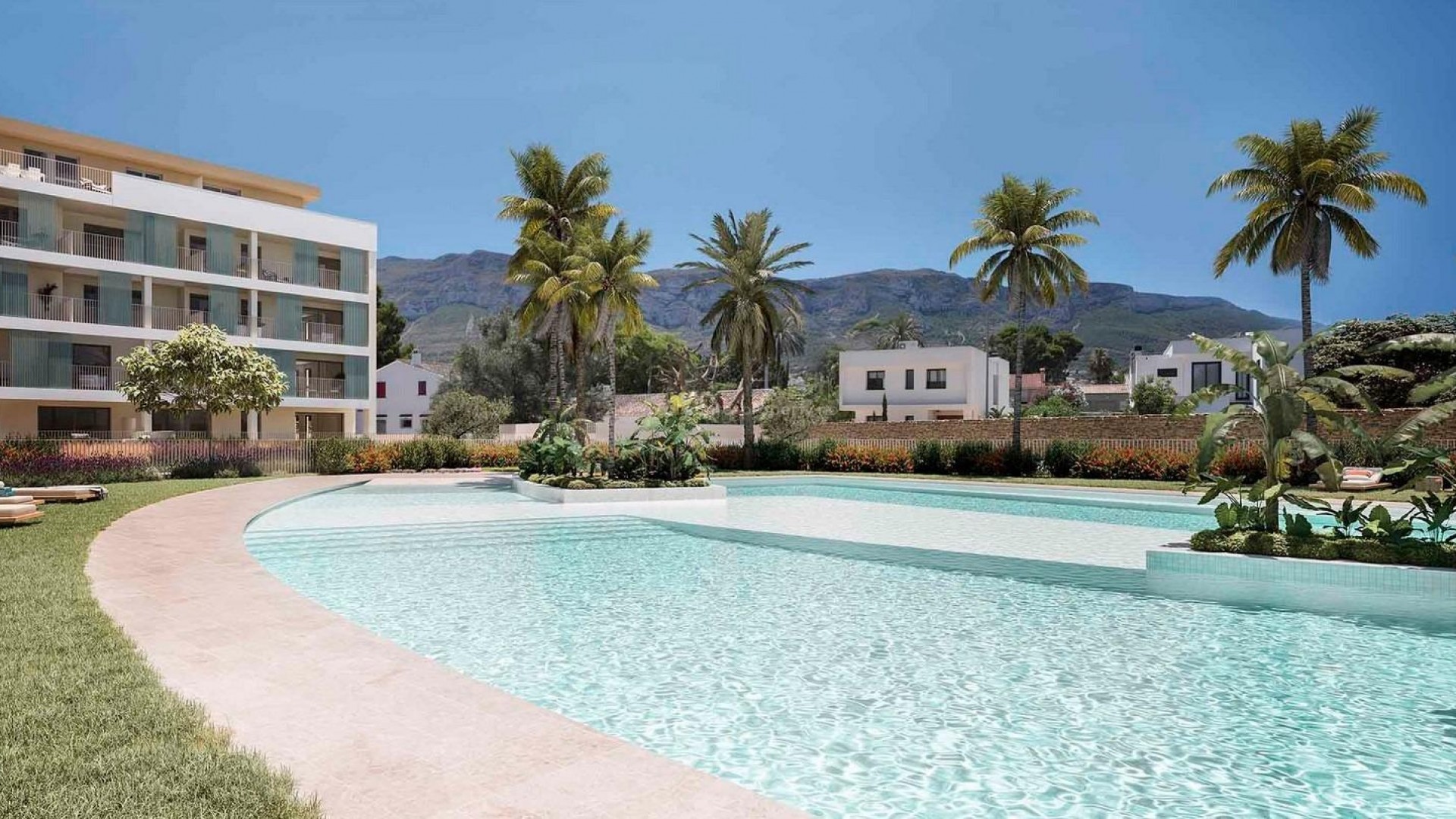 Luxury flats/apartments in Denia with fantastic garden and pool area, 3/4 bedrooms. Just a few meters from the beach. Terrace and gym