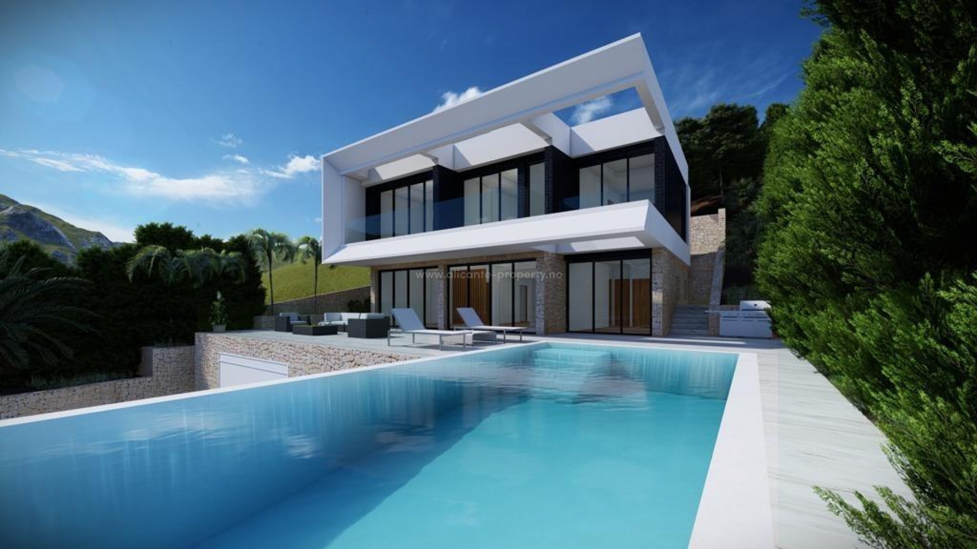 Luxury villa in Altea Hills, 4 bedrooms, 5 bathrooms, living area of 330 m2, infinity pool with salt water system, can be adapted to wishes and needs